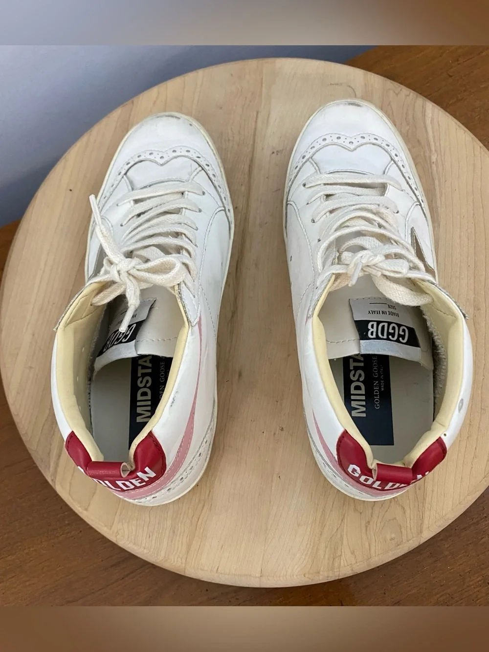 Golden Goose GGBD Mid Star White Silver Pink Red Sneakers EU 38 US 8 Authentic - Picture 15 of 17